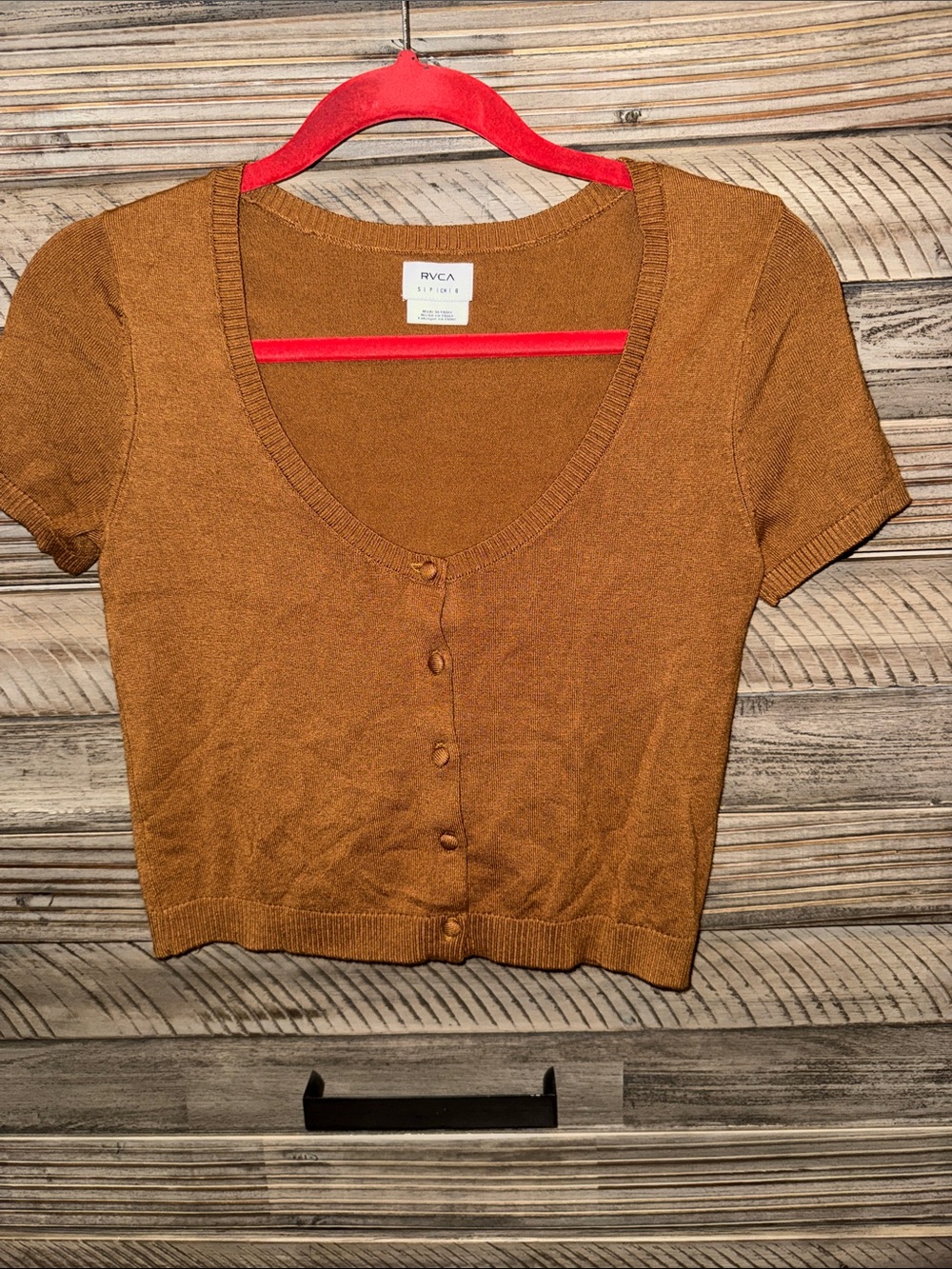 RVCA Rust-Tone Short Sleeve Button Crop Top